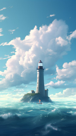 Lighthouse in the sea. 3d render. Clip-artの素材