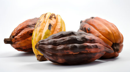 Cocoa beans on a white background. Cocoa fruit.の素材