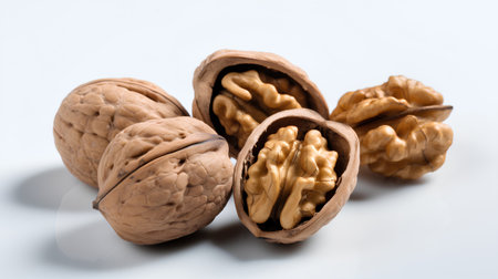 Walnuts on a white background, close-up, macro.の素材