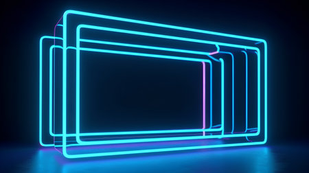 Neon rectangle frame, 3d render, blue and pink neon lightsの素材