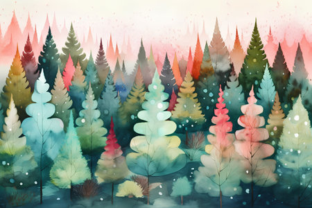 Winter forest. Watercolor painting. Illustration for your design.の素材