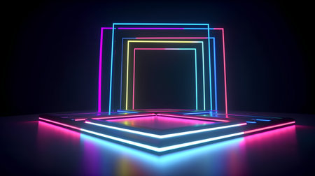 3d rendering of abstract background with neon lights. 3d illustrationの素材