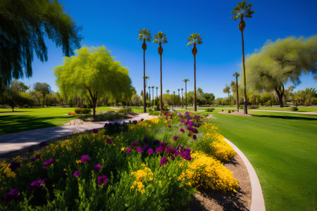 A view of the beautiful flower garden in Scottsdale Arizona.の素材