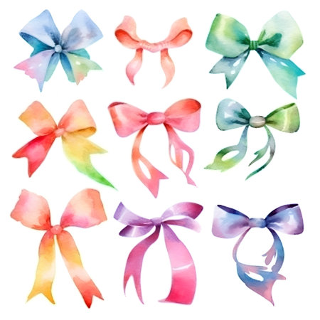 Watercolor bows set. Isolated on white background. Hand drawn illustration.の素材