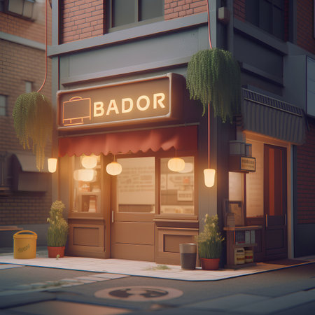 3d render of a cafe or coffee shop in the city.の素材