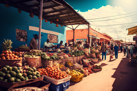 Unidentified people at a market in Mexico city.の素材