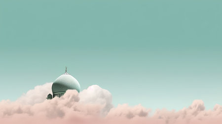 Mosque in the clouds. 3d rendering. Computer digital drawing.の素材