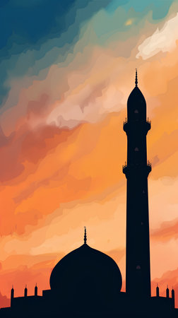 Silhouette of mosque at sunset. Vector illustration. EPS10の素材
