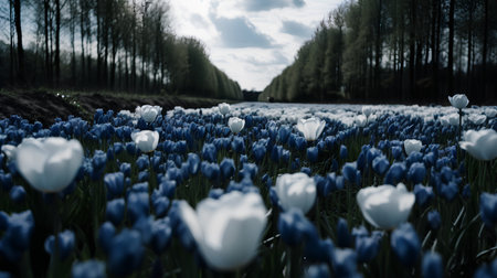 Tulips in a field in the Netherlands. Springtime.の素材
