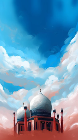 Mosque on the background of the sky with clouds. Illustrationの素材