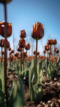 Tulip Flowers Blooming in Spring Season. Tulips field.の素材