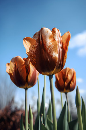 Tulip flowers in the garden on a sunny spring day.の素材