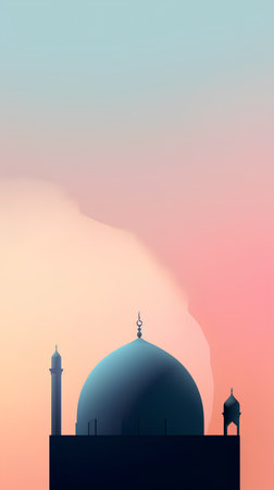 Mosque in the sunset. Vector illustration. Ramadan Kareem.の素材