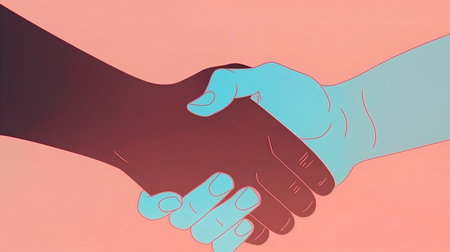 handshake of two people on a pink background. vector illustration.の素材
