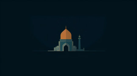 Taj Mahal icon in flat style on dark background. Vector illustration.の素材