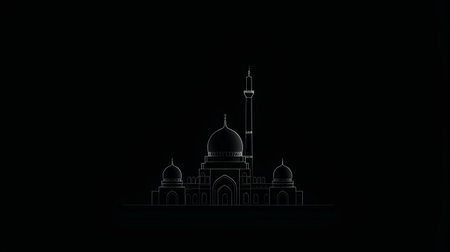 Silhouette of mosque on a black background. Vector illustration.の素材