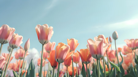 Tulip flowers blooming in spring season. Colorful tulip flower background.の素材