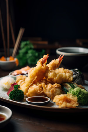 Tempura Fried Shrimps with Wasabi Sauce and Sesame Seedsの素材