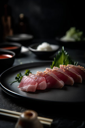 Tuna sashimi japanese food style on black backgroundの素材
