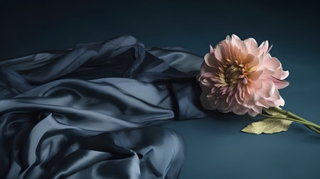 dahlia on the black satin background with space for textの素材