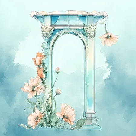 Vintage arch with flowers in watercolor style. Vector illustration.の素材