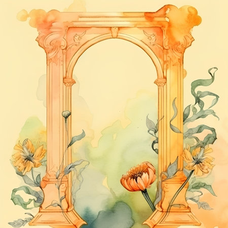 Watercolor frame with flowers and plants. Hand-drawn illustration.の素材