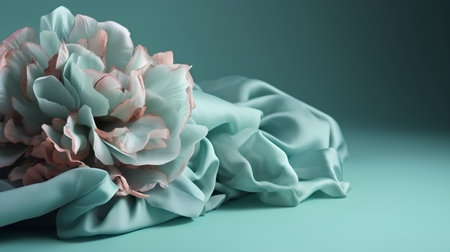 Wedding bouquet on turquoise background with copy spaceの素材