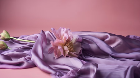 pink fabric and peony flower on a pink background, studio shotの素材