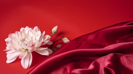 Beautiful chrysanthemum on a red satin backgroundの素材