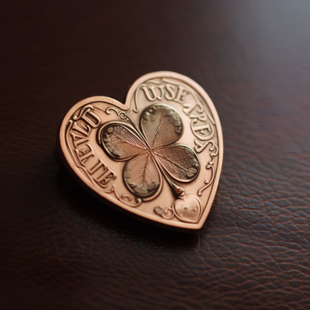 Heart of gold on a brown leather background. Shallow DOF.の素材