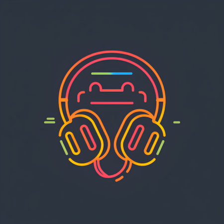 Headphones line icon, vector colorful linear illustration, sign and symbolの素材