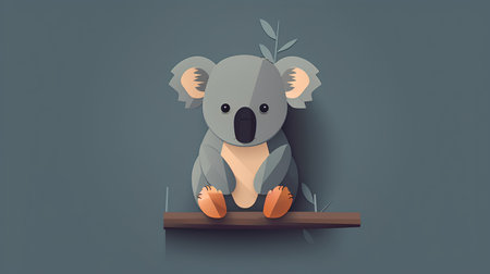 Cute koala sitting on a wooden shelf. Vector illustration.の素材