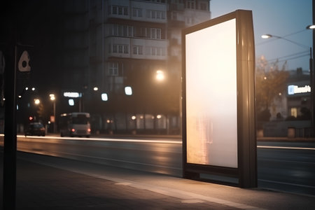 Blank billboard on the street at night. 3d rendering.の素材
