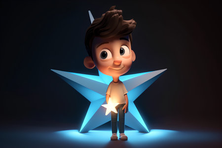 3D Render of a Little Boy with a star in his handの素材
