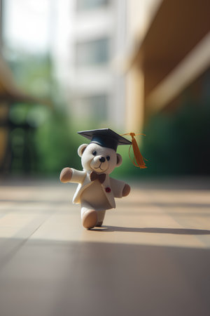 Graduation teddy bear with hat and diploma. Education concept.の素材