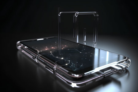 Smartphone with a broken screen on a black background. 3d renderingの素材