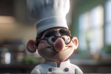 Ceramic figurine of a chef with hat and glasses.の素材