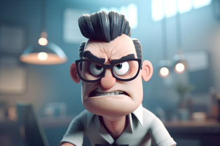 Funny man with glasses and a mustache in a black shirt.の素材