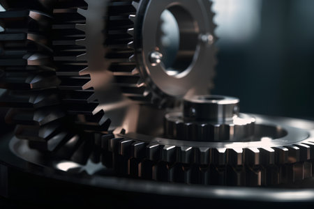 Gear wheel close-up on a dark background. 3d renderingの素材