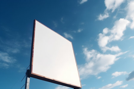 Blank billboard against blue sky with white clouds. 3d renderの素材