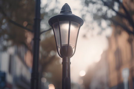 Lamp post in the city with bokeh background, vintage toneの素材