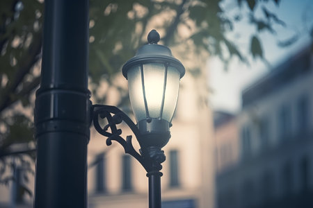 Vintage street lamp in the city. Filtered image processed vintage effect.の素材