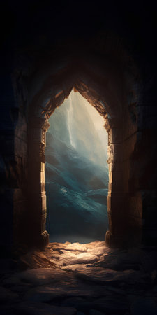 Mysterious entrance to the dark cave. 3D rendering.の素材