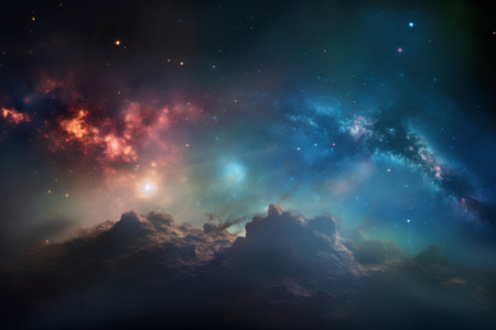 Stars of a planet and galaxy in a free space Elements of this image furnished by NASAの素材