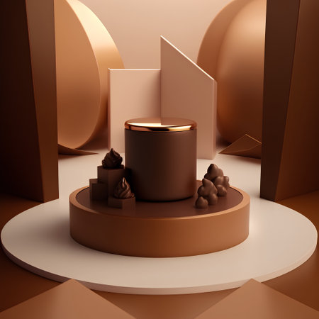 3d render of minimal product display podium with chocolate candies.の素材
