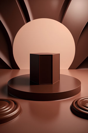 Minimalist brown background with podium and round shapes. 3d renderの素材