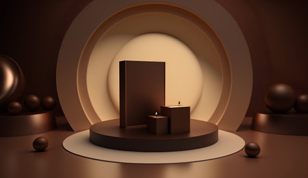3d render of podium for product presentation with candle and chocolate ballsの素材