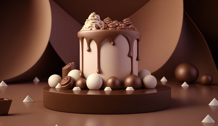 3d render of chocolate cake with cream, chocolate eggs and marshmallowsの素材