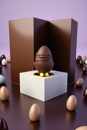 Easter chocolate eggs in a box on a purple background. 3d renderingの素材