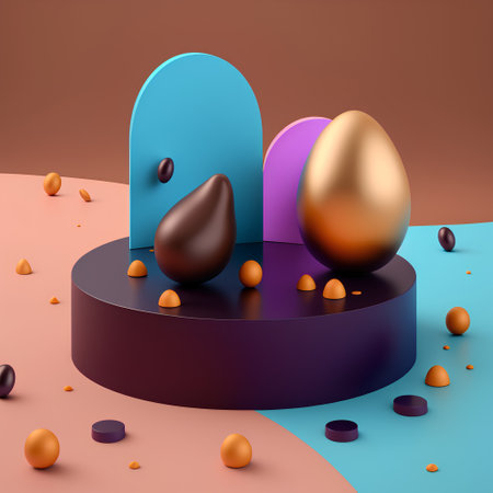 3d render of abstract background with podium and easter eggs.の素材